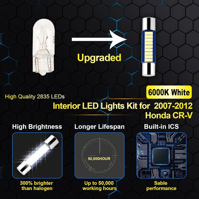 EASY EAGLE LED Interior Car Lights for Honda-CRV-2007-2012: 10 Piece Kit White LED Light Bulbs - Super Bright 6000K + Install Tool - Image 4